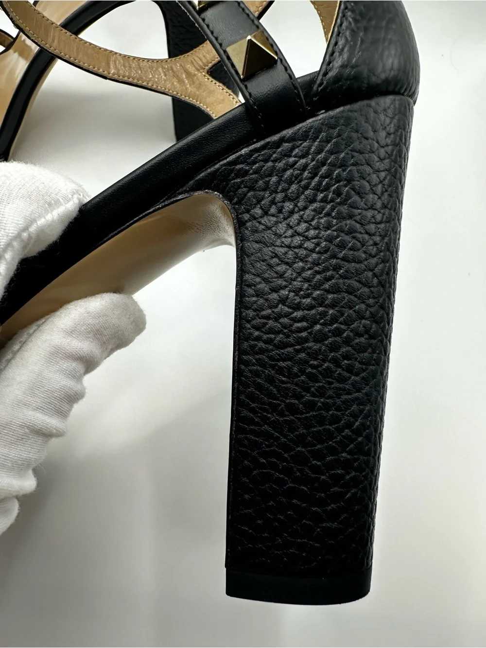 Valentino Black Leather Platform Sandals with Gold Stud Accents